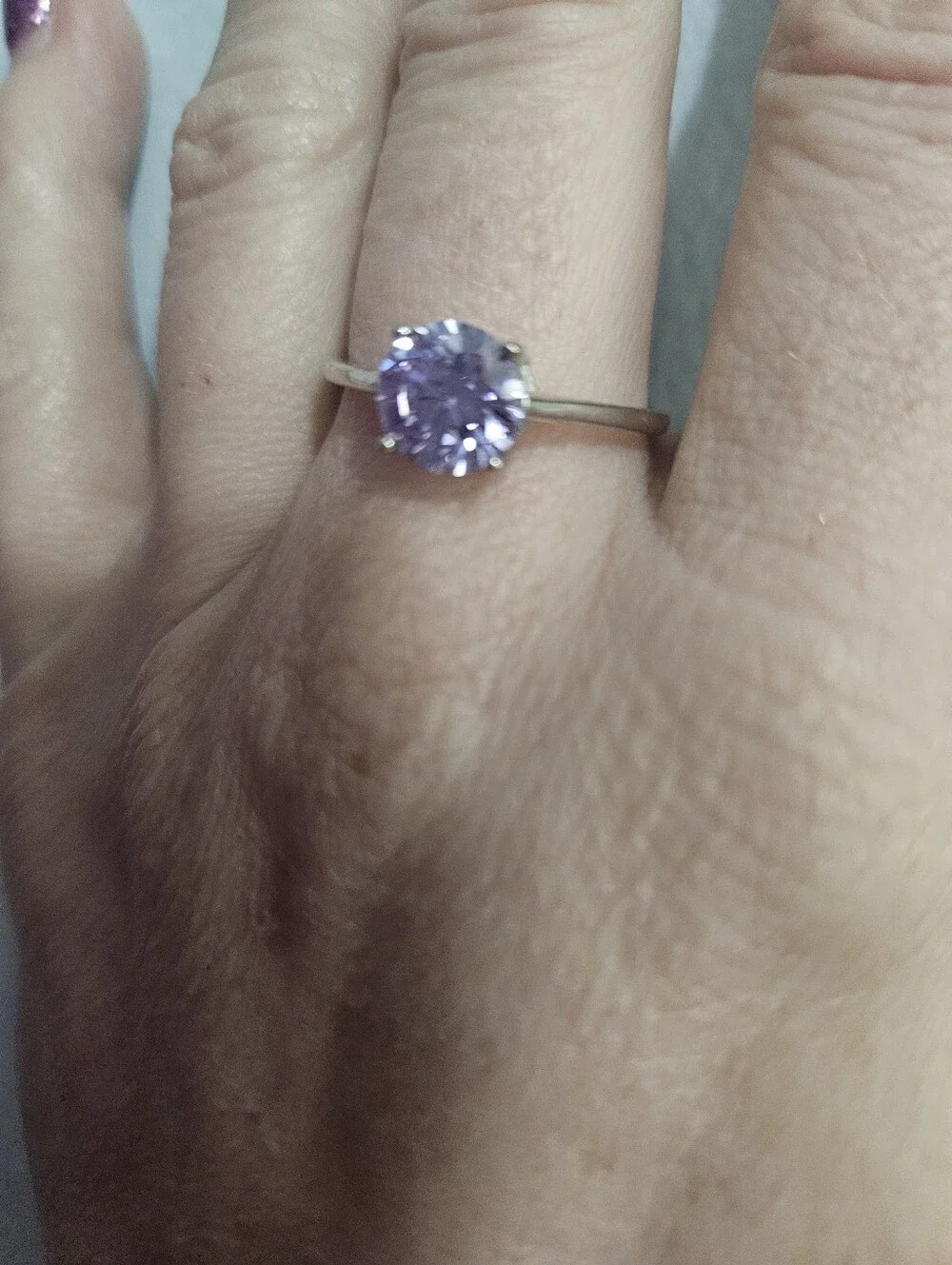 Sterling Silver Solitaire Lavender Cubic Zirconia Ring - Purple Size 10